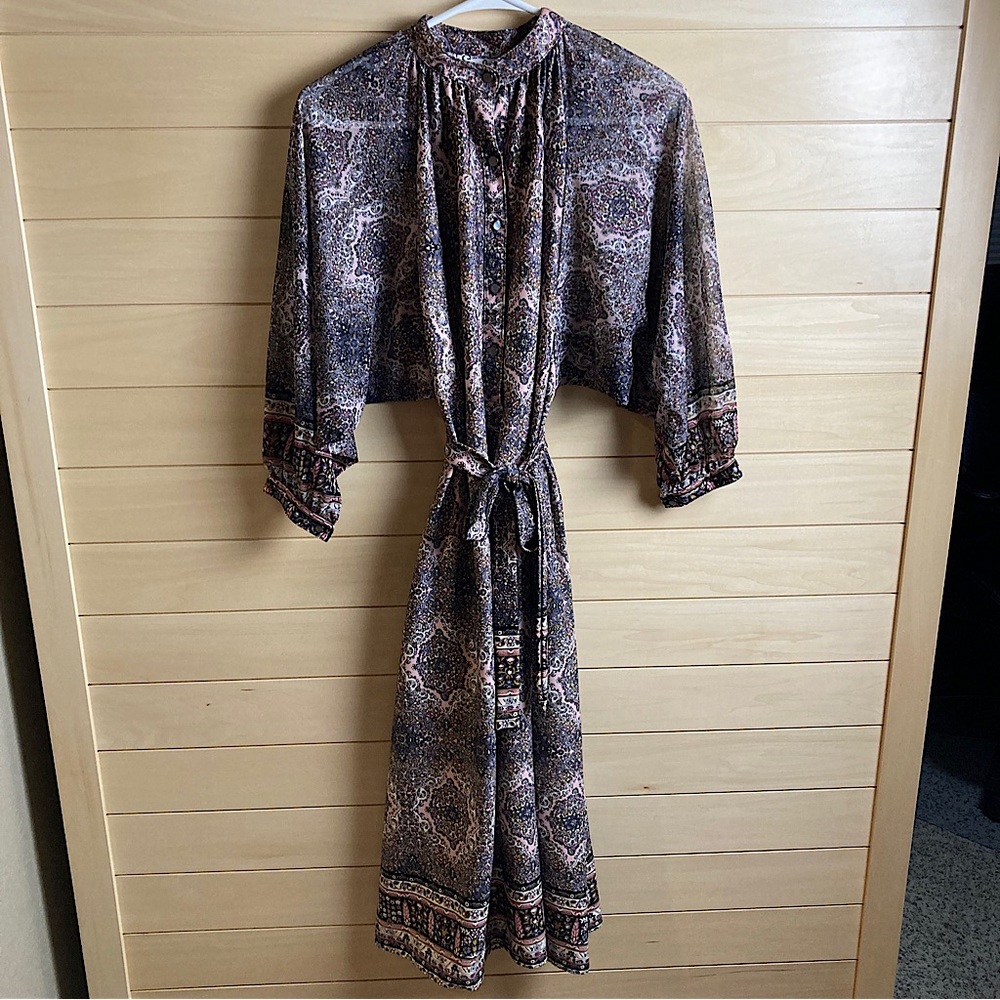 Vintage 70s-80s Solo San Francisco boho dress. Multicolor adjustable tie waist.